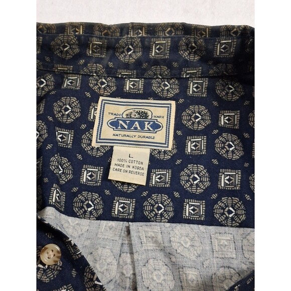 Mens Large  NAK Cotton Button Down Short Sleeve Shirt - Great Pattern - Picture 3 of 10